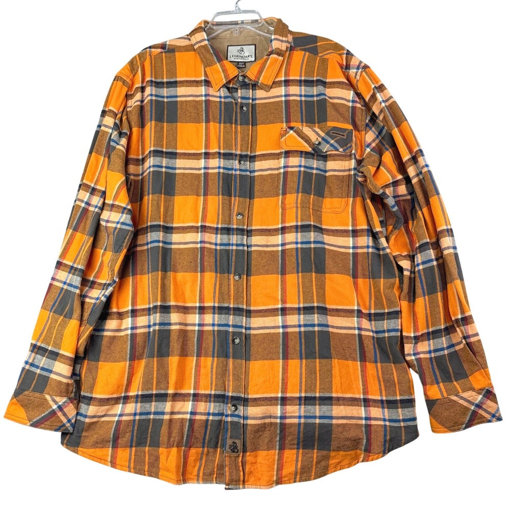 Legendary Whitetails 2XT Orange Plaid Flannel Button Down Shirt Corduroy Trim